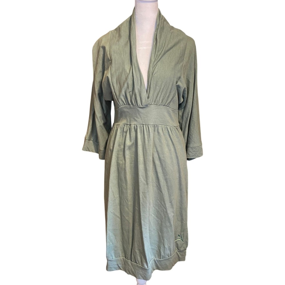 Skunkfunk Y2K Kimono‎ Green Midi Dress Soybean Cotton 4 Boho Ethereal Earthy Fem